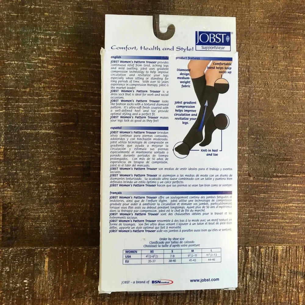 Jobst Women's Black Pattern Trouser Compression Socks XS Knee High 8-15 mmHg